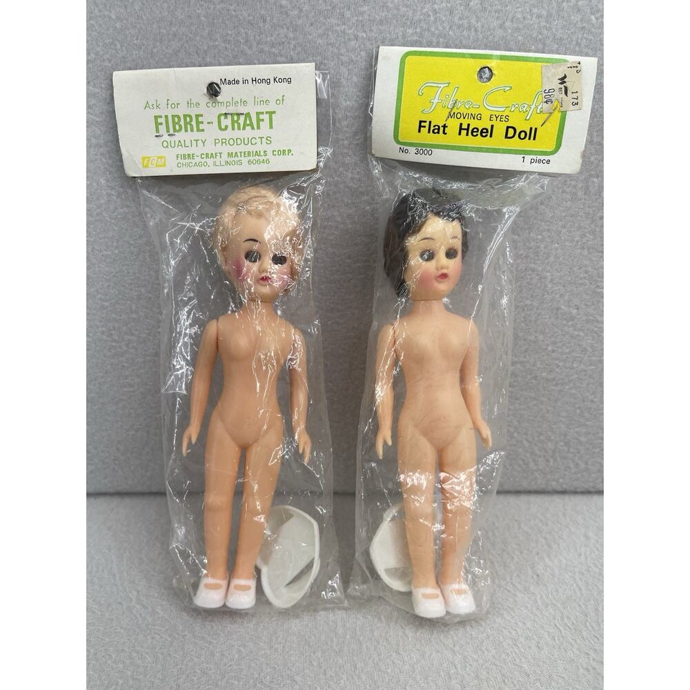 Vtg Fibre Craft 8” Flat Heel Doll Blonde Brunette Hair Moving Eyes NIP